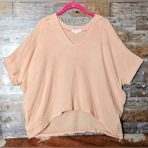 Dolman Peach V‑Neck Cotton Gauze Tunic Top Blouse